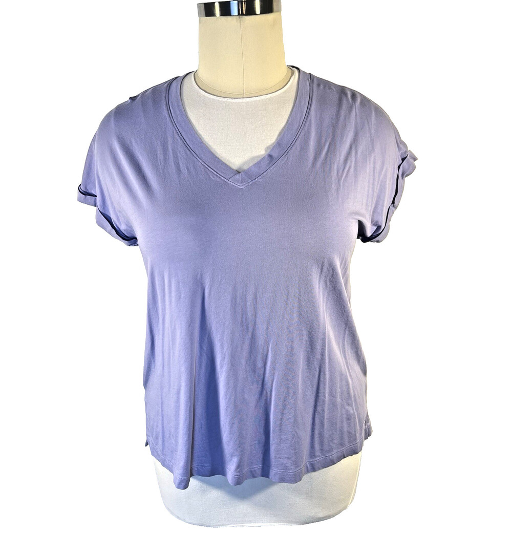 Women's XL Banana Republic Tee Shirt Periwinkle Purple VNeck Short Cuffed Sleeve